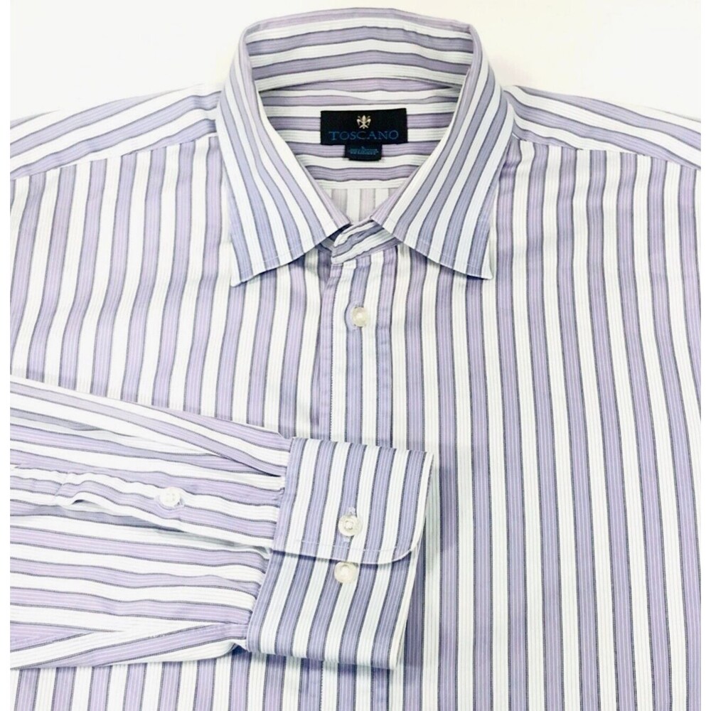 Toscano Shirt Stripe Oxford Lavender Purple White L Mens Cotton Academia Preppy